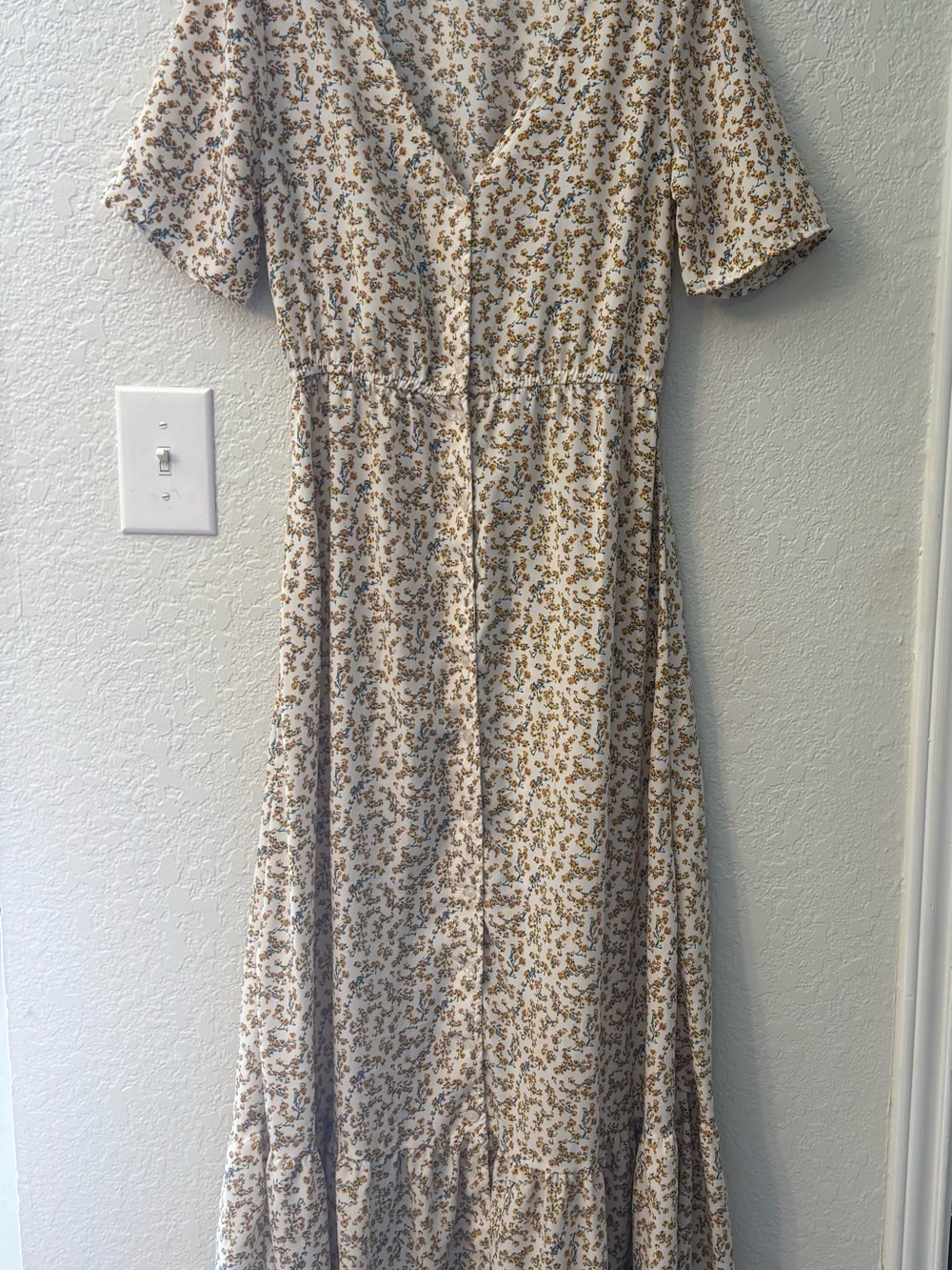 Cream Floral Maxi Dress with Mustard and blue Print, By Cedar & Gold